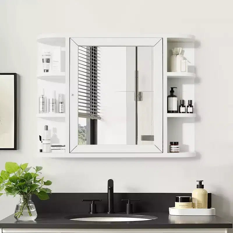 Dovelina Wall Medicine Cabinet Mirror Cabinet Multifunctional Wall-Mounted Mirrored Cabinet with Magnetic Doors