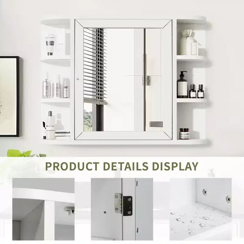 Wall Medicine Cabinet, Multifunctional Wall-Mounted Mirrored Cabinet with Magnetic Doors