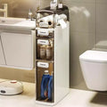 Plastic Storage Rack, Narrow Bathroom Storage Cabinet, Toilet Side Cabinet, Gap Storage Cabinet, Suitable for Kitchen, Toilet, White + Gray 4 Layers