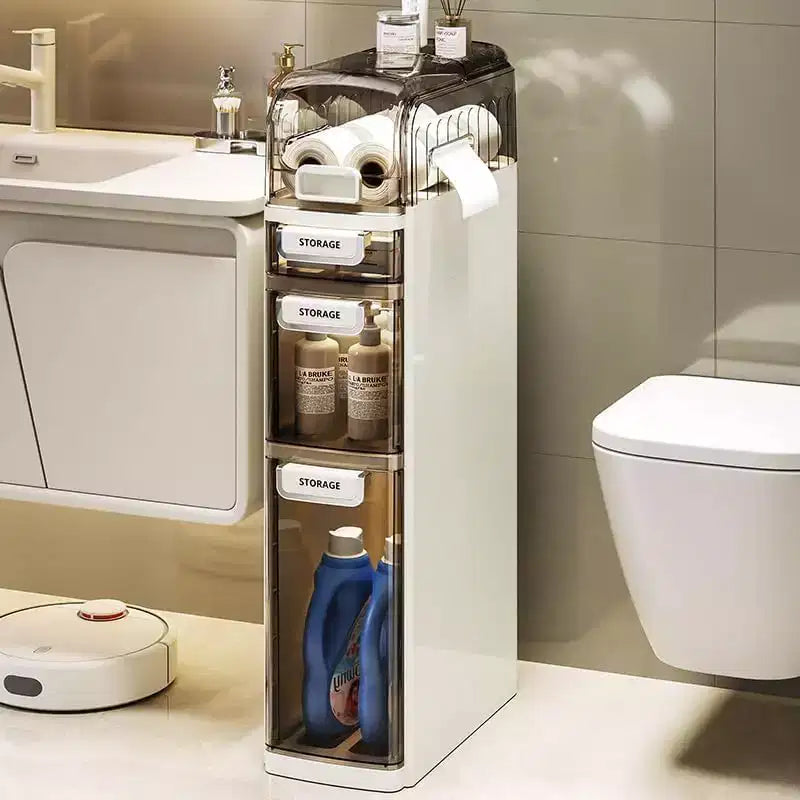 Plastic Storage Rack, Narrow Bathroom Storage Cabinet, Toilet Side Cabinet, Gap Storage Cabinet, Suitable for Kitchen, Toilet, White + Gray 4 Layers