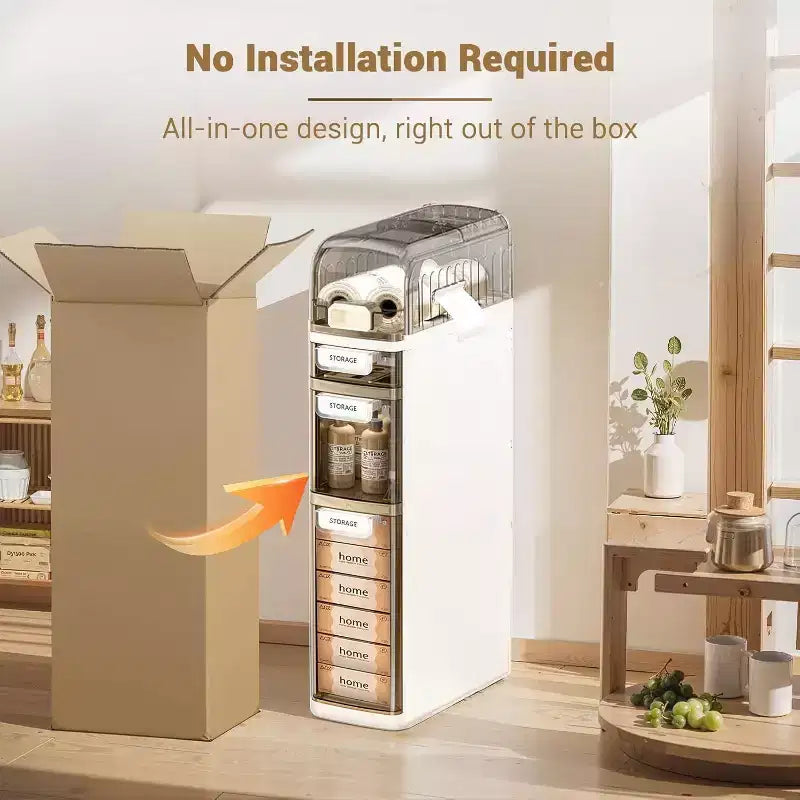 Étagère de rangement en plastique, armoire de rangement étroite pour salle de bain, armoire latérale pour toilettes, armoire de rangement pour espaces étroits, adaptée pour cuisine, toilettes, blanc + gris 4 niveaux