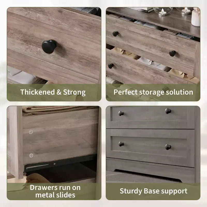 53 Tall 5 Drawer Dresser for Bedroom, Wood Chest of Drawers with Charging Station, Narrow Nightstand, Clothes Storage Organizer for Living Room