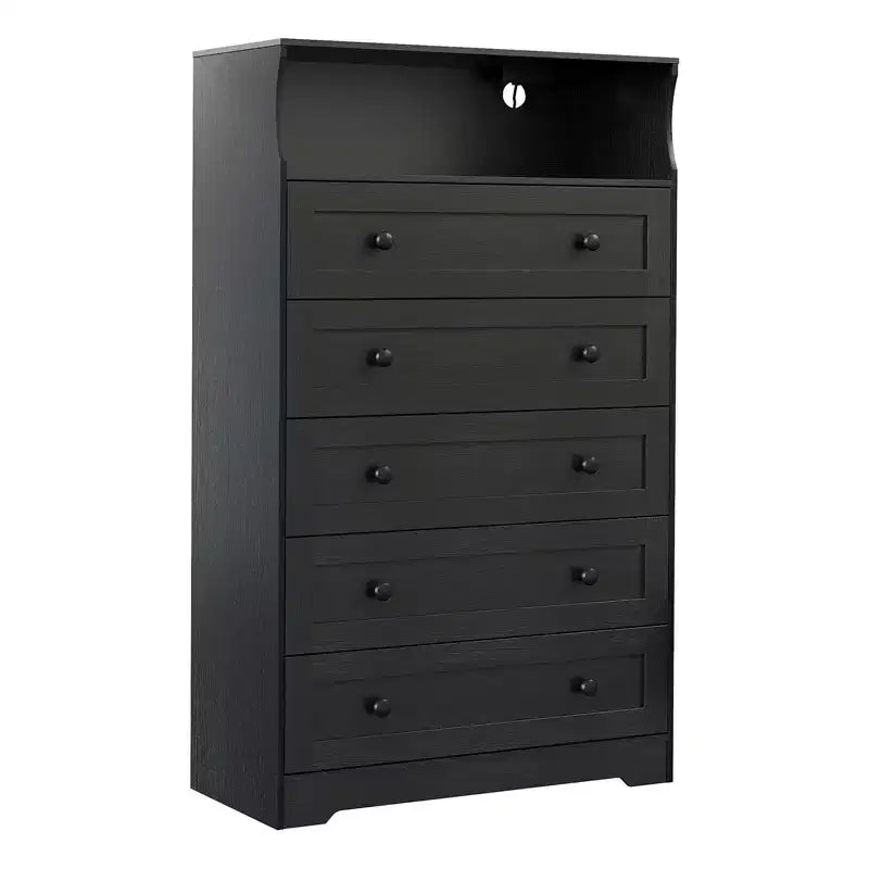 53 Tall 5 Drawer Dresser for Bedroom, Wood Chest of Drawers with Charging Station, Narrow Nightstand, Clothes Storage Organizer for Living Room