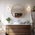 GDFStudio Patel Farmhouse Wooden Decorative Round Wavy Wall Mirror With Beads
