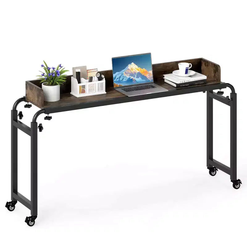 Costway Overbed Desk with Wheels with Adjustable Height & Length, Metal Frame for Bedroom