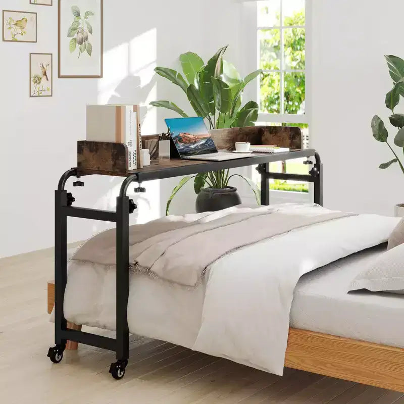 Overbed Desk with Wheels, Adjustable Height & Length, Metal Frame for Bedroom