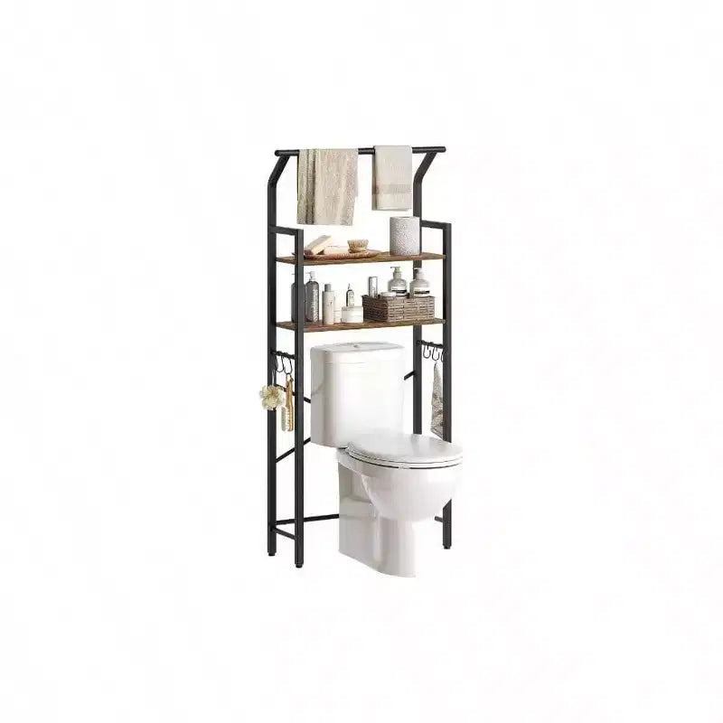 Over Toilet Storage 2 Tier Bathroom Organizer Shelves with Hooks Multifunctional Vertical Toilet Shelf Storage
