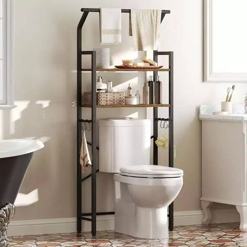 Over Toilet Storage 2 Tier Bathroom Organizer Shelves with Hooks Multifunctional Vertical Toilet Shelf Storage