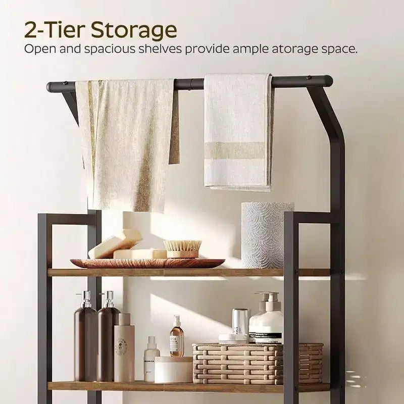 Over Toilet Storage 2 Tier Bathroom Organizer Shelves with Hooks Multifunctional Vertical Toilet Shelf Storage