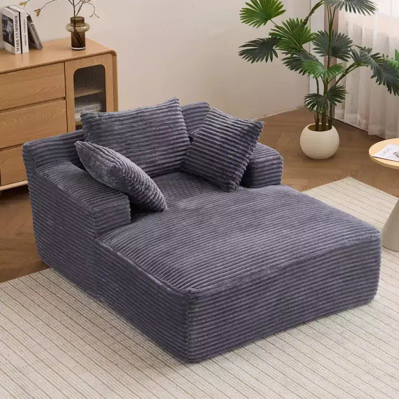 Efomao 66inx48in Chaise Longue Chair Indoor Modern Upholstered Corduroy Deep Seat Sofa Bed with Armrests No Assembly Required Grey