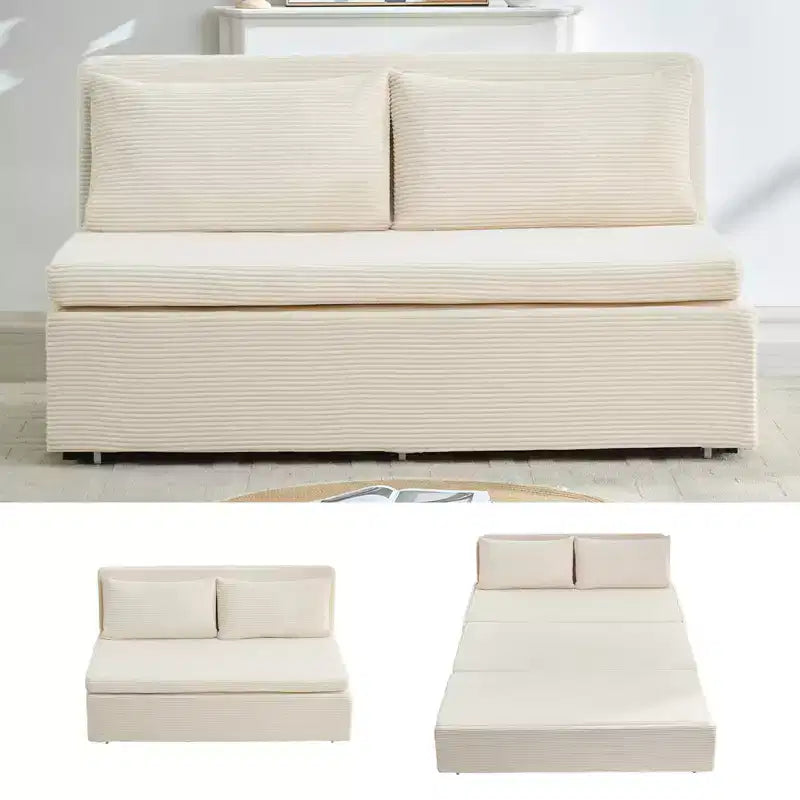 Corduroy Fabric Queen Size Pull Out Sofa Bed, 2-in-1 Modern Pull Out Sleeper Sofa Couch