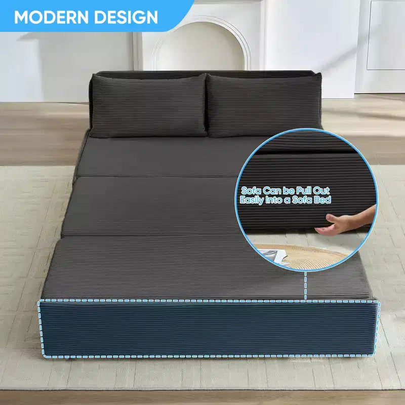 Corduroy Fabric Queen Size Pull Out Sofa Bed, 2-in-1 Modern Pull Out Sleeper Sofa Couch