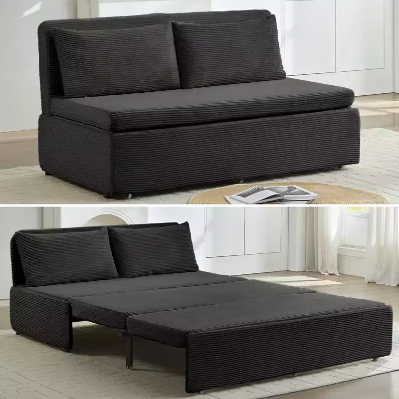 Corduroy Fabric Queen Size Pull Out Sofa Bed, 2-in-1 Modern Pull Out Sleeper Sofa Couch