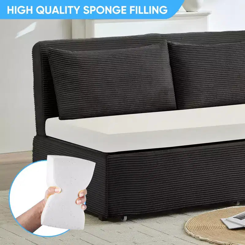 Corduroy Fabric Queen Size Pull Out Sofa Bed, 2-in-1 Modern Pull Out Sleeper Sofa Couch