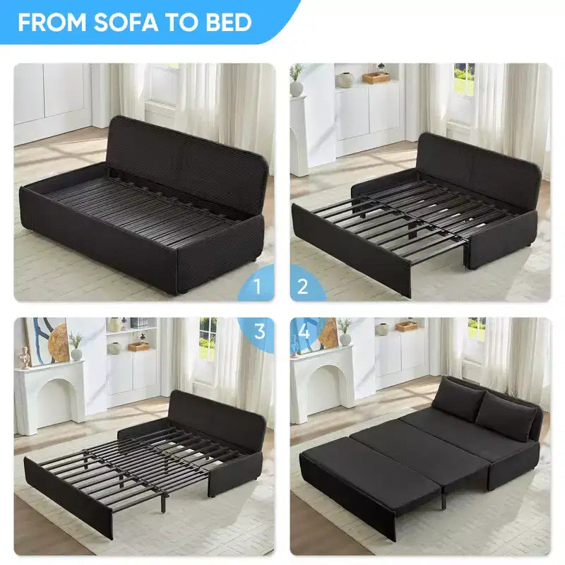 Corduroy Fabric Queen Size Pull Out Sofa Bed, 2-in-1 Modern Pull Out Sleeper Sofa Couch