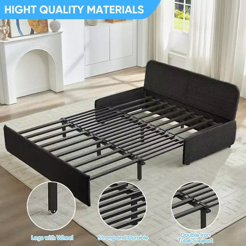 Corduroy Fabric Queen Size Pull Out Sofa Bed, 2-in-1 Modern Pull Out Sleeper Sofa Couch