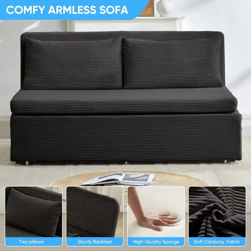 Corduroy Fabric Queen Size Pull Out Sofa Bed, 2-in-1 Modern Pull Out Sleeper Sofa Couch