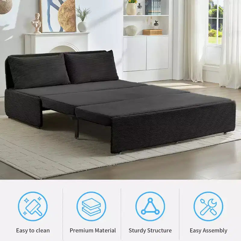 Corduroy Fabric Queen Size Pull Out Sofa Bed, 2-in-1 Modern Pull Out Sleeper Sofa Couch