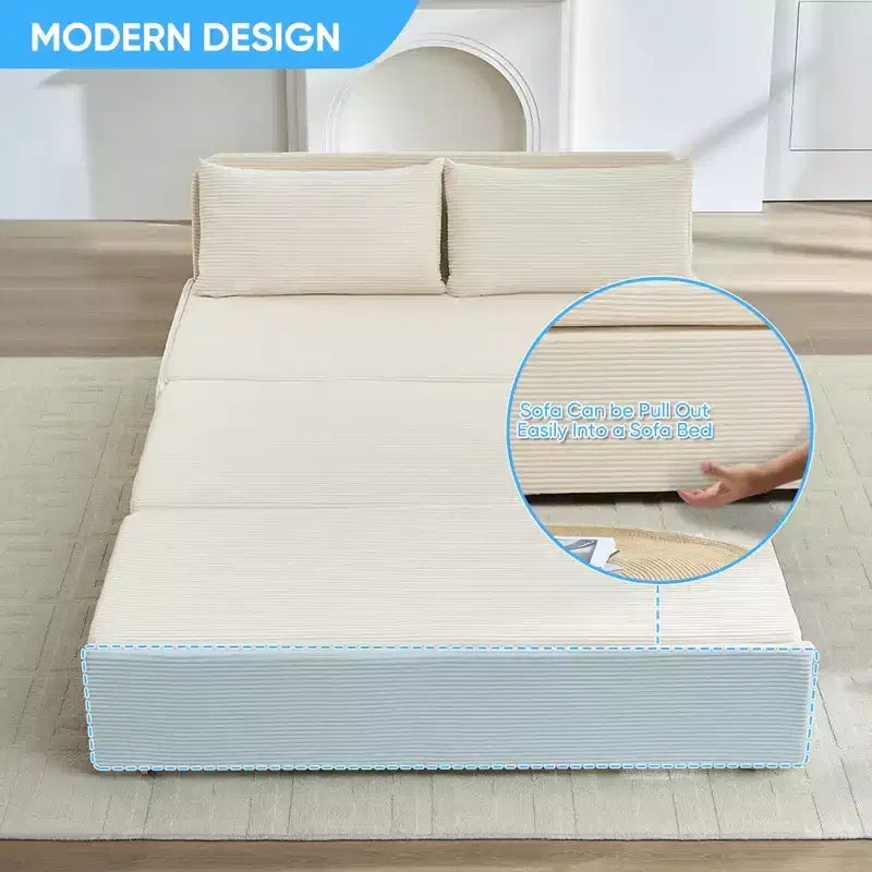 Corduroy Fabric Queen Size Pull Out Sofa Bed, 2-in-1 Modern Pull Out Sleeper Sofa Couch