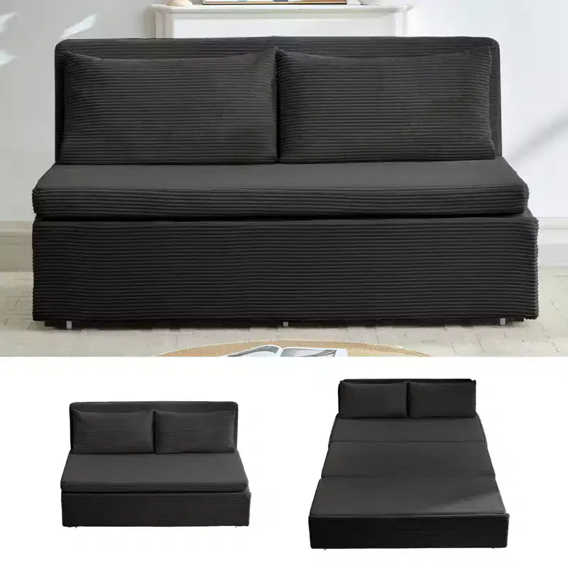 Corduroy Fabric Queen Size Pull Out Sofa Bed, 2-in-1 Modern Pull Out Sleeper Sofa Couch