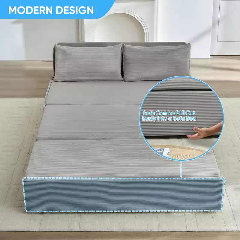 Corduroy Fabric Queen Size Pull Out Sofa Bed, 2-in-1 Modern Pull Out Sleeper Sofa Couch