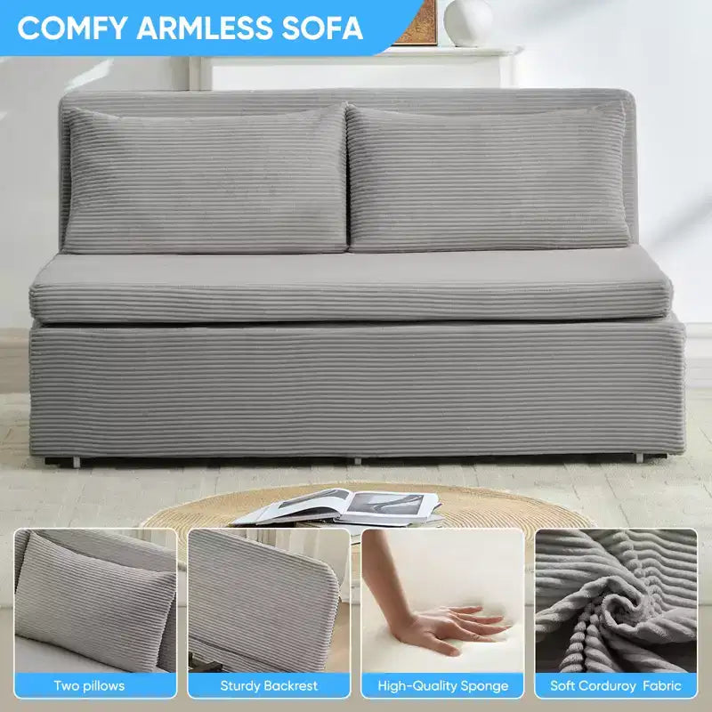 Corduroy Fabric Queen Size Pull Out Sofa Bed, 2-in-1 Modern Pull Out Sleeper Sofa Couch
