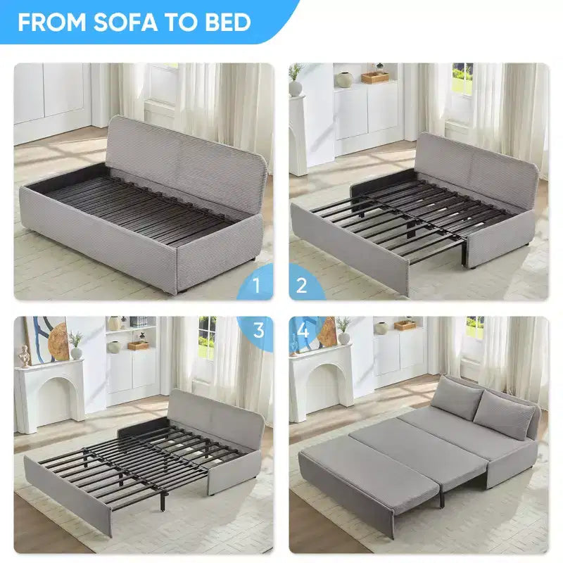 Corduroy Fabric Queen Size Pull Out Sofa Bed, 2-in-1 Modern Pull Out Sleeper Sofa Couch
