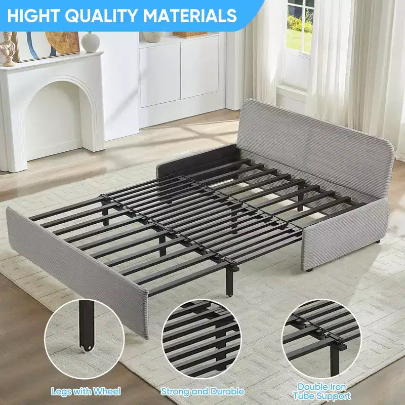 Corduroy Fabric Queen Size Pull Out Sofa Bed, 2-in-1 Modern Pull Out Sleeper Sofa Couch