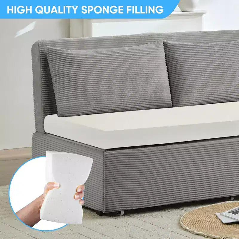 Corduroy Fabric Queen Size Pull Out Sofa Bed, 2-in-1 Modern Pull Out Sleeper Sofa Couch
