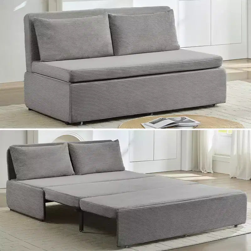 Corduroy Fabric Queen Size Pull Out Sofa Bed, 2-in-1 Modern Pull Out Sleeper Sofa Couch