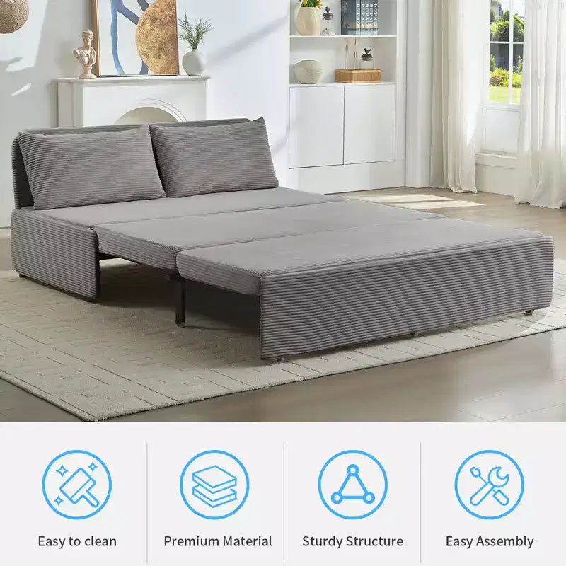 Corduroy Fabric Queen Size Pull Out Sofa Bed, 2-in-1 Modern Pull Out Sleeper Sofa Couch
