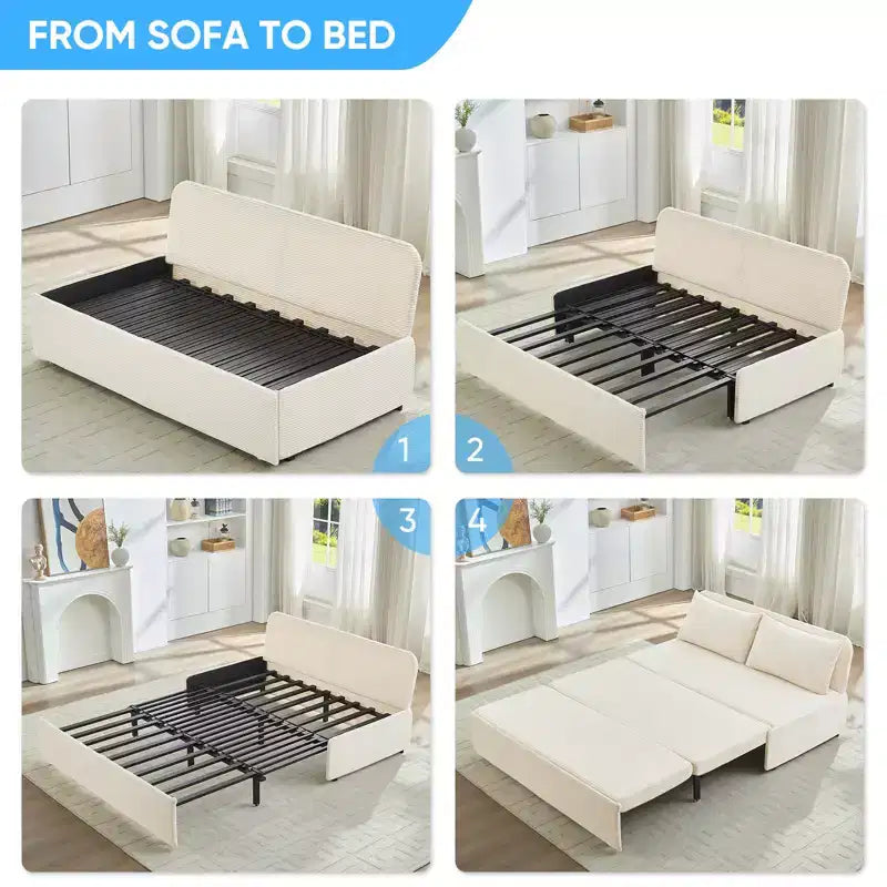 Corduroy Fabric Queen Size Pull Out Sofa Bed, 2-in-1 Modern Pull Out Sleeper Sofa Couch