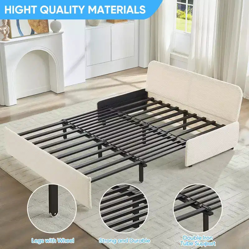 Corduroy Fabric Queen Size Pull Out Sofa Bed, 2-in-1 Modern Pull Out Sleeper Sofa Couch