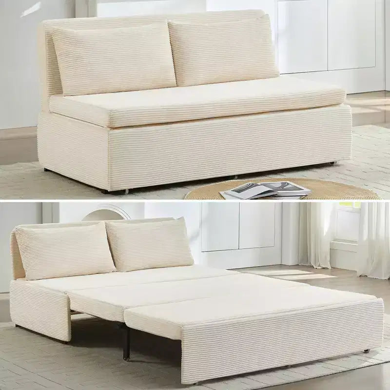 Corduroy Fabric Queen Size Pull Out Sofa Bed, 2-in-1 Modern Pull Out Sleeper Sofa Couch