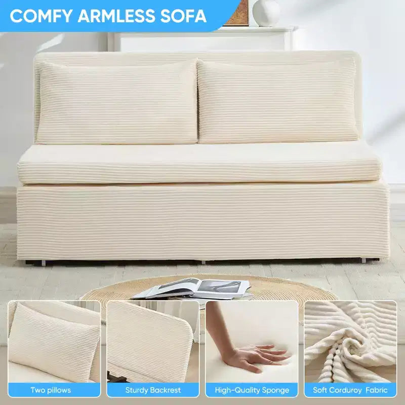 Corduroy Fabric Queen Size Pull Out Sofa Bed, 2-in-1 Modern Pull Out Sleeper Sofa Couch