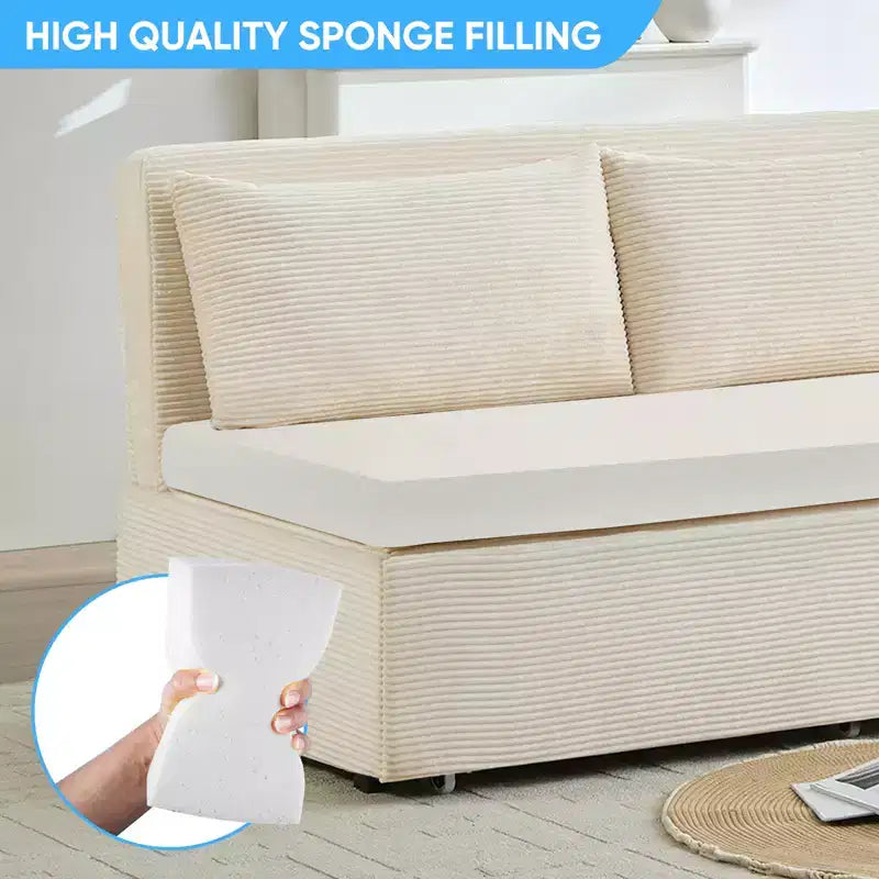 Corduroy Fabric Queen Size Pull Out Sofa Bed, 2-in-1 Modern Pull Out Sleeper Sofa Couch