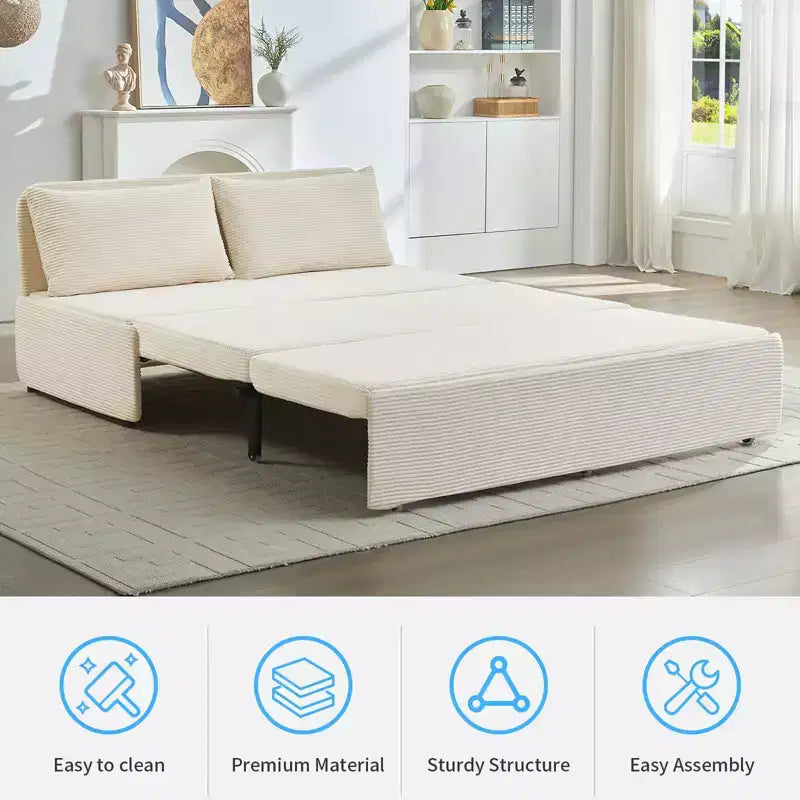 Corduroy Fabric Queen Size Pull Out Sofa Bed, 2-in-1 Modern Pull Out Sleeper Sofa Couch