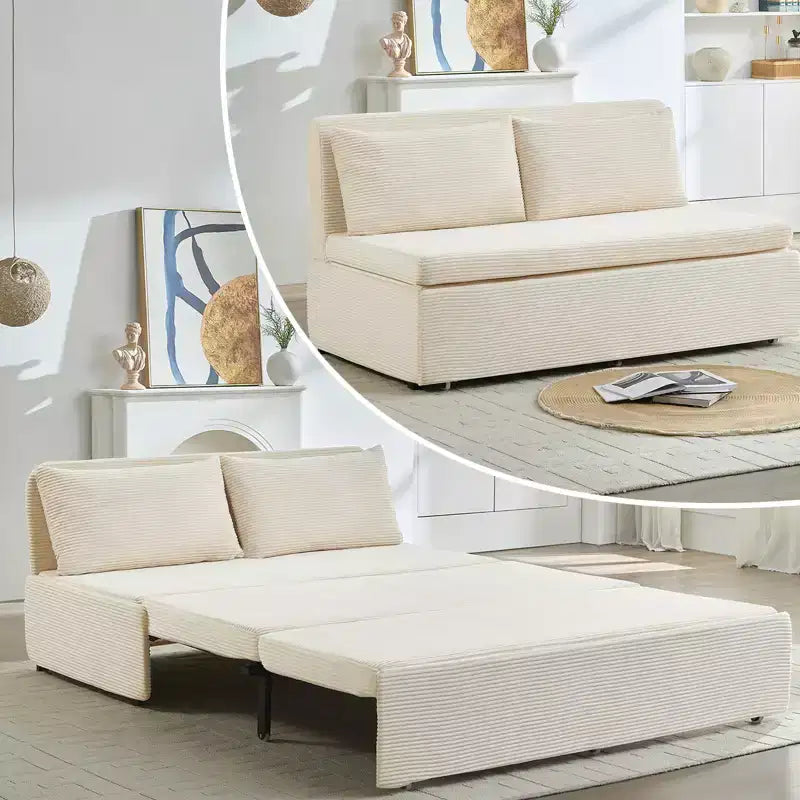 Mjkone Corduroy Fabric Queen Size Pull Out Sofa Bed, 2-in-1 Modern Pull Out Sleeper Sofa Couch