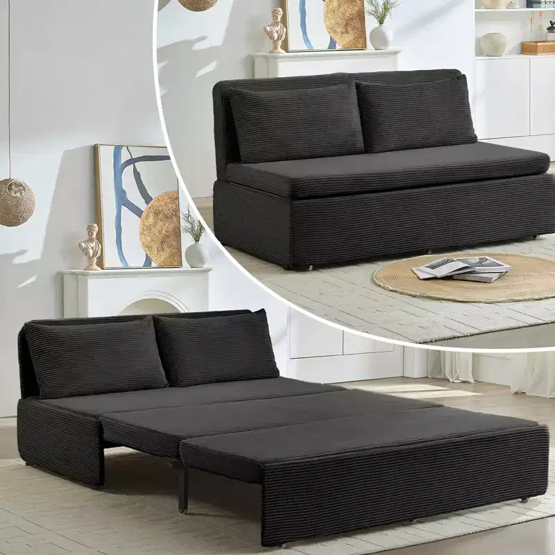 Corduroy Fabric Queen Size Pull Out Sofa Bed, 2-in-1 Modern Pull Out Sleeper Sofa Couch