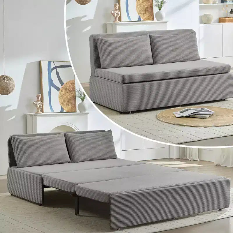 Corduroy Fabric Queen Size Pull Out Sofa Bed, 2-in-1 Modern Pull Out Sleeper Sofa Couch