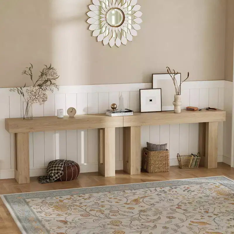 63 Long Narrow Rectangular Console Table, Farmhouse Wood Entryway Table for Hallway, Foyer & Living Room, Sofa Table Behind Couch