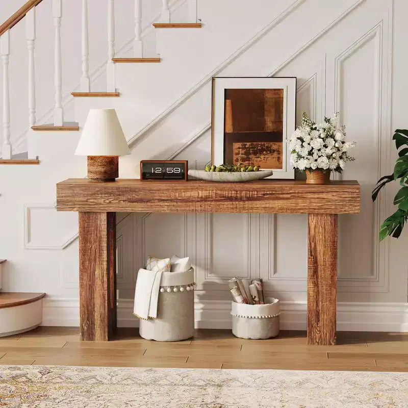 63 Long Narrow Rectangular Console Table, Farmhouse Wood Entryway Table for Hallway, Foyer & Living Room, Sofa Table Behind Couch