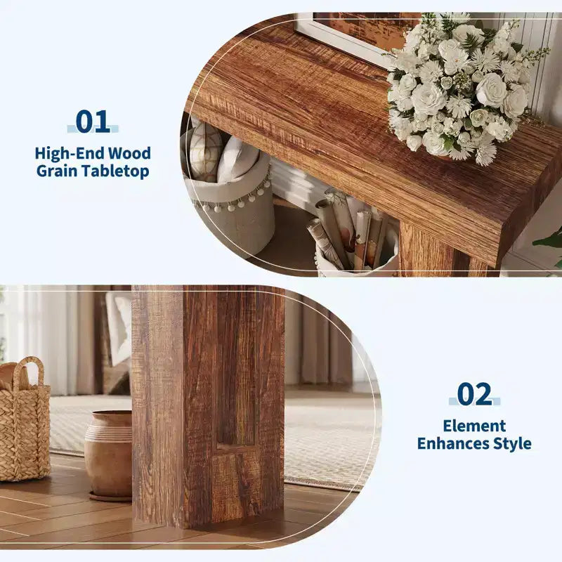 63 Long Narrow Rectangular Console Table, Farmhouse Wood Entryway Table for Hallway, Foyer & Living Room, Sofa Table Behind Couch
