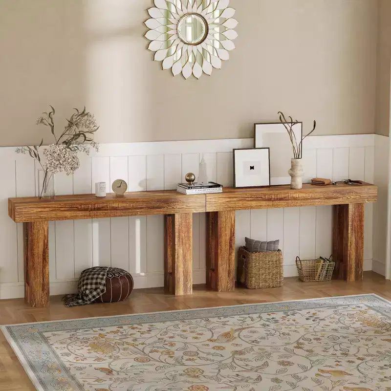 63 Long Narrow Rectangular Console Table, Farmhouse Wood Entryway Table for Hallway, Foyer & Living Room, Sofa Table Behind Couch