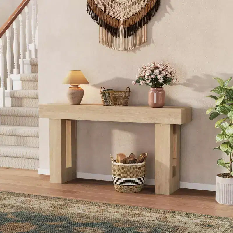 63 Long Narrow Rectangular Console Table, Farmhouse Wood Entryway Table for Hallway, Foyer & Living Room, Sofa Table Behind Couch