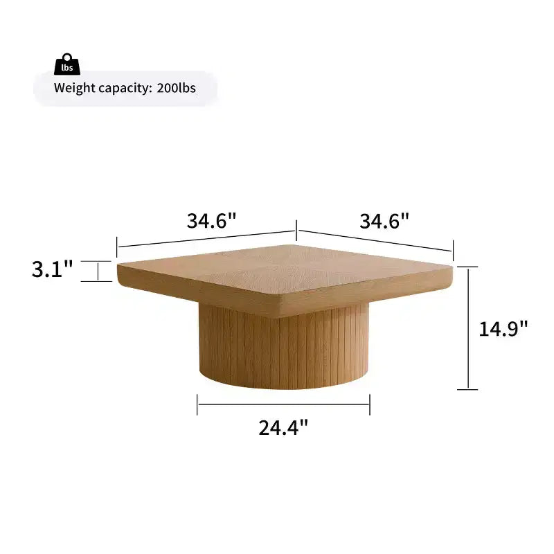 34.6" Modern Square Coffee Table with Pedestal Base, Wood Veneer Top, Sleek Minimalist Center Table for Living Room or Apartment