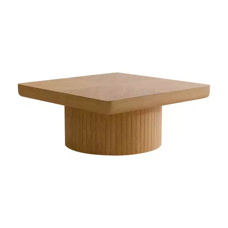 34.6" Modern Square Coffee Table with Pedestal Base, Wood Veneer Top, Sleek Minimalist Center Table for Living Room or Apartment