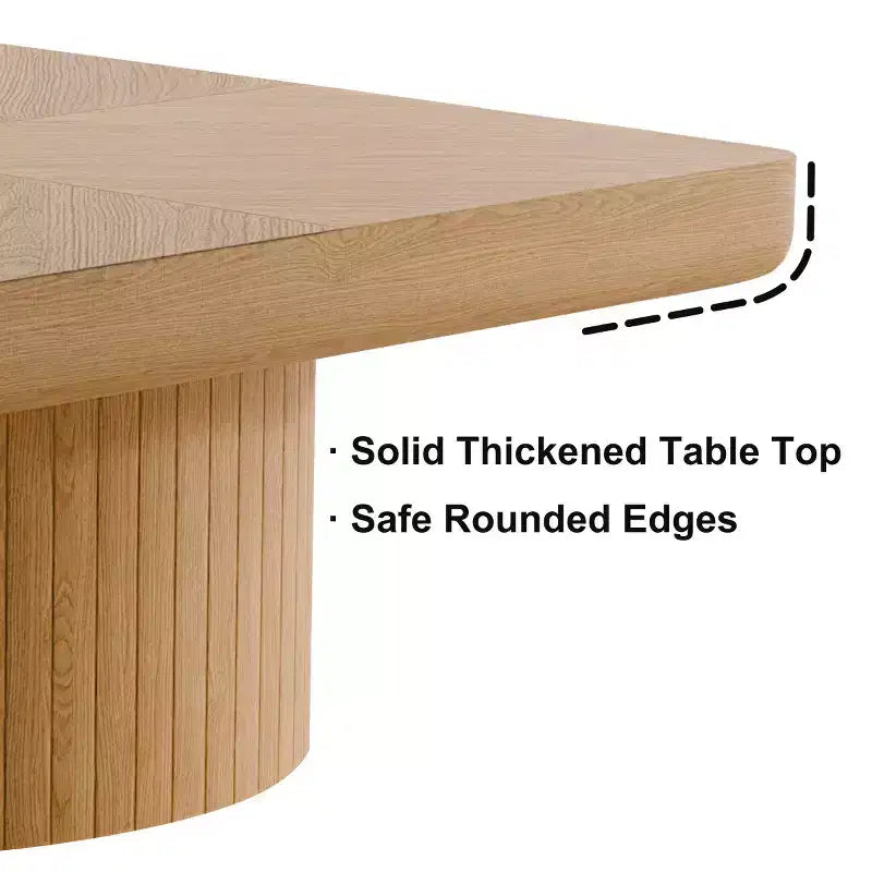 34.6" Modern Square Coffee Table with Pedestal Base, Wood Veneer Top, Sleek Minimalist Center Table for Living Room or Apartment
