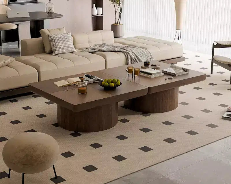 34.6" Modern Square Coffee Table with Pedestal Base, Wood Veneer Top, Sleek Minimalist Center Table for Living Room or Apartment