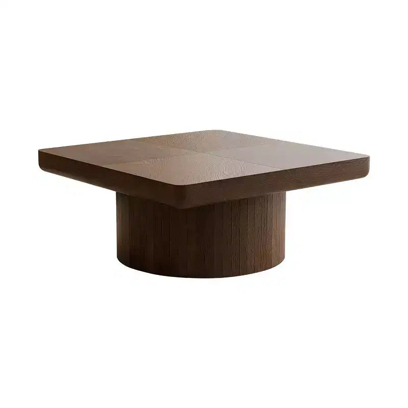 34.6" Modern Square Coffee Table with Pedestal Base, Wood Veneer Top, Sleek Minimalist Center Table for Living Room or Apartment